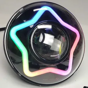 7 ''汽车LED摩托车前照灯灯泡Hi/Lo光束RGB Led圆形骷髅头灯，用于吉普牧马人jk汽车配件