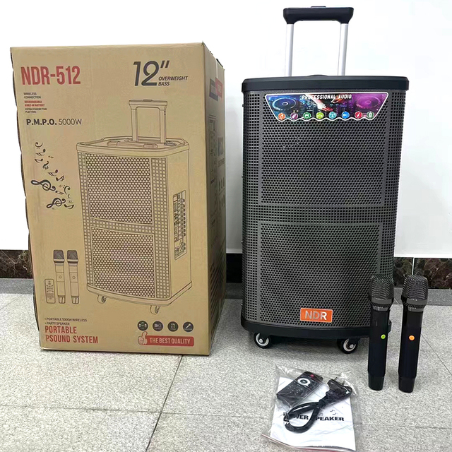 NDR-512 Professional Powerful 12 Inch Wood Stereo HIFI Wireless Karaoke BT Speaker Mic DJ Party Stage Trolley Party Speaker