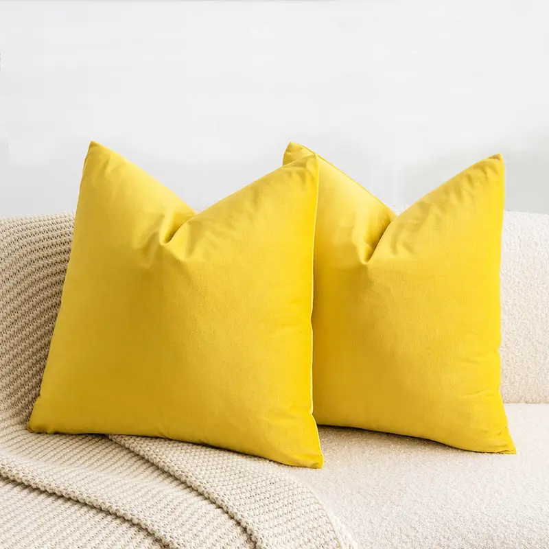 Accepter la housse de coussin en velours moderne et élégant classique, carré et doux, jaune, taie d'oreiller en velours