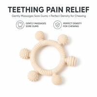 Anneau de dentition en silicone pour le développement sensoriel, six sphères surélevées, bord ondulé, sans BPA ni phtalates
