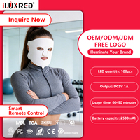 Masque facial LED ILUXRED 180 LED, 7 couleurs, thérapie LED, appareil portable en silicone pour le visage et le cou, rechargeable
