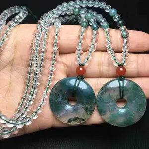 Hete Verkoop Natuurlijke Mos Agaat Jade Donut Hangende Met Heldere Kwarts Kralen Ketting Genezing Kristal Voor Feng Shui