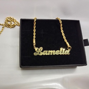 Collar de Joyería de Moda Dorada, Cadena de Cuerda con Nombre Personalizado, Collares con Placa de <span class=keywords><strong>Metal</strong></span> Personalizada, Venta al por Mayor, Colgante Personalizado - Product Image 2