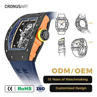 Montre automatique mécanique en fibre de carbone CRONUSART Art, boîtier tonneau 44 mm, tourbillon squelette pour homme, réserve de marche de 42 heures
