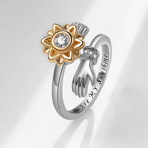 卸売925シルバー調整可能ひまわり回転リング安心イライラセットダイヤモンドシンプルハグリングレタージュエリー - Product Image 2