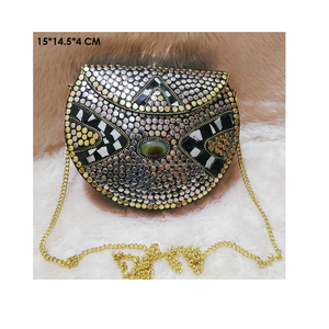 Sac à bandoulière élégant bohème pour femmes, grande capacité, pochette en métal, sac à main pour mariage indien, soirée - Product Image 2