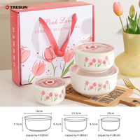 Ensemble de bols personnalisés trois pièces en céramique à motif floral, idéal pour le riz et la conservation des aliments, coffret cadeau, article promotionnel