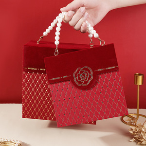 Boîte cadeau vide de style petit format à main en or camélia avec estampage perlé, boîte de <span class=keywords><strong>mariage</strong></span>, boîte d'emballage - Product Image 4
