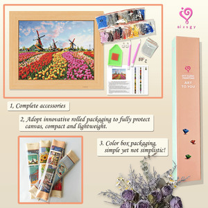 Kit de Pintura de Diamantes Campo de Tulipanes con Molinos de Viento, Taladros Cuadrados Impresos, Marco DIY Incluido, Estilo Paisajístico - Product Image 3