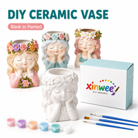 Kit de Vases en Céramique Écologiques DIY en Gros, Figurine Fille Nordique, Peignez Votre Propre Pot de Fleurs, Motif Dessin Animé, 6 Peintures Pastel pour
