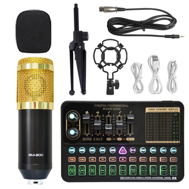 Professional Audio V10 PRO Sound Card Set BM800 Studio Condenser Microphone Conference Microphone Noise Cancelling Metal