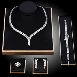 Copper With Zircon Wedding Accessories Wedding Jewelry Diamond Earrings Necklace Ring Bracelet Jewelry Sets