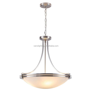 Lampada a Sospensione di Alta Qualità in Nichel Spazzolato, Plafoniera a 3 Luci con Sfera in Vetro per Casa, Hotel e Villa - Product Image 1