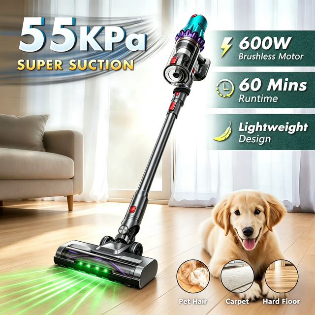High Suction Cordless Handheld Vacuum Cleaner Rechargeable Battery Upright Stick Electric Floor Cyclone Home Car Dry Function US