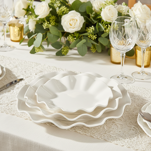 2026 Irregular Shape <strong>White</strong> Glaze Ceramic <strong>Dinner</strong> Plate <strong>Set</strong> Decorative Ruffled Ceramic Charger Plate <strong>Set</strong> for Wedding Event - Product Image 4