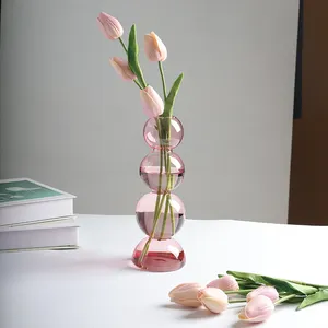 Современное украшение дома на заказ Высокие Стеклянные розовые хрустальные цветочные вазы