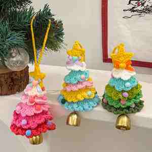 Dopamined Christmas Bell Ornament Colorful Knitted Yarn <b>Plush</b> Soft Tree Car Hanging Pendant Handmade Keychain Holiday Accessory - Product Image 3