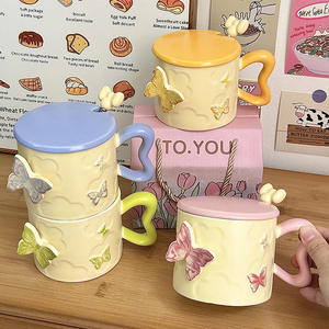 Dragon Nest Butterfly Ceramic Mug With Lid And Spoon 301-400ml Heat Resistant <b>Cup</b> For Girls Gift Present - Product Image 2