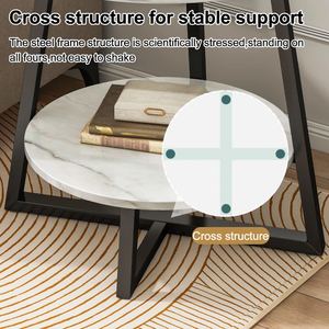 <span class=keywords><strong>Table</strong></span> d'appoint de gros pour usine <span class=keywords><strong>avec</strong></span> étagère de rangement à 2 niveaux, <span class=keywords><strong>table</strong></span> de canapé <span class=keywords><strong>ronde</strong></span> <span class=keywords><strong>avec</strong></span> finition marbre et base cruciforme - Product Image 3