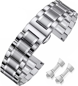 Dây đồng hồ kim loại thép không gỉ 20mm 22mm 24mm, dây đeo đồng hồ dành cho nam với đầu cong, dây thay thế - Product Image 1