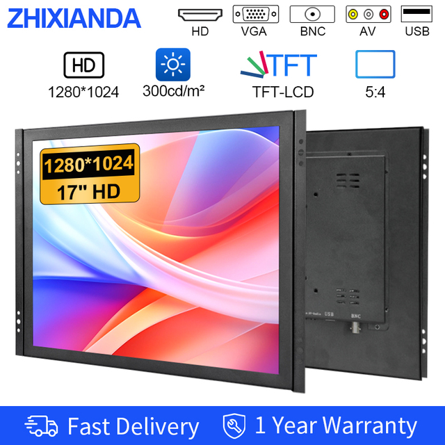 Zhixianda 17 Inch 1280*1024 Open Frame Industrial Monitor Capacitive Touch Screen LCD Display With HDMI VGA USB AV BNC Interface
