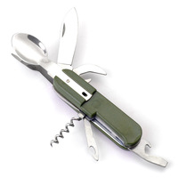 Ensemble de pique-nique de camping en plein air 7-en-1 en acier inoxydable écologique, vaisselle multifonctionnelle, couteau, fourchette et cuillère pliables pour les voyages
