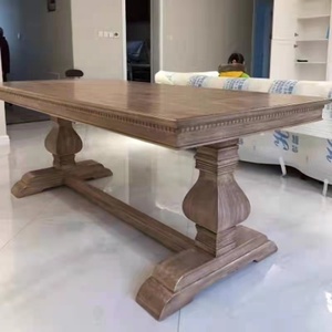Tavolo da Pranzo con Basamento in Legno di Grande Successo Stile Rustico in Legno Massello Bianco per <span class=keywords><strong>Cucina</strong></span> e Sala da Pranzo Stile Industriale Country - Product Image 2