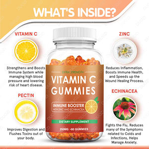 DUOZI Gummies à la vitamine C extra forte - 250 MG, 60 gummies, stimulant immunitaire avec zinc et échinacée pour enfants et adultes - Product Image 3