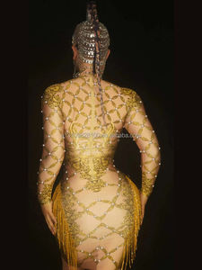 Traje Brillante De plata con flecos para espectáculo, modelo de celebridad, bar, rave, dancer, club de escenario, <span class=keywords><strong>dj</strong></span>, ds - Product Image 4