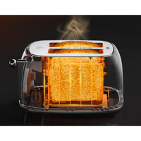 Grille-pain 2 fentes à écran tactile - Multi-modes pour pain, bagels et pâtisseries, bleu clair et acier inoxydable, fonctions de décongélation et de réchauffement
