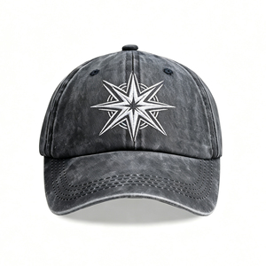 หมวกเบสบอลผ้าฝ้ายวินเทจแบบ 6 แผง ปักลายดาวพร้อมเข็มทิศ ปรับขนาดได้ เหมาะสำหรับกอล์ฟ เดินป่า วิ่ง และกีฬากลางแจ้ง - Product Image 1