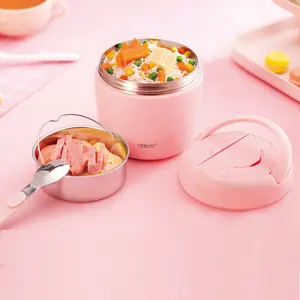 Vacuum Jar PINKAH High Quality Reusable 18/8 Stainless Steel Food Jar Portable Round Vacuum Warmer Spoon Boxed Home Kitchen Functionality