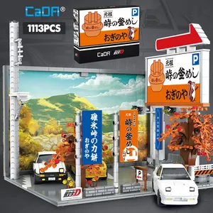 C61033&C61034 Anime-Initial Tofu-Shop Haus-Modell Stadt Rennwagen-Parkplatz Ziegel-Spielzeug Kinderspeisen mit LED-Bauklötzen-Sets