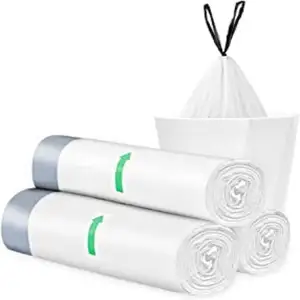 Custom White Biodegradable Strong Unscented 13 Gallon Drawstring Garbage Bags Can Bin Liner Heavy Duty Drawstring Trash Bags