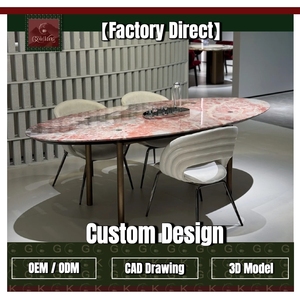 Table ovale en marbre rose GOLDKING pour studio de créateur, showroom, avec pieds en métal bronze fin, OEM ODM personnalisable - Product Image 1