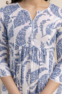Women Cotton Cambric Round Neck V Slit Midi <b>Dress</b> Casual Summer <b>A</b>-<b>Line</b> Printed Midi <b>Dress</b> Breathable Comfortable Daily Wear - Product Image 5