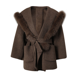 Haute qualité 2025 nouveau col <span class=keywords><strong>marine</strong></span> laine femmes manteau hiver fourrure court marron femmes manteaux - Product Image 5