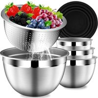 Ensemble de bols mélangeurs en acier inoxydable avec couvercles, comprenant un passoire pour le stockage des aliments et des gadgets de cuisine, cadeau de Noël idéal