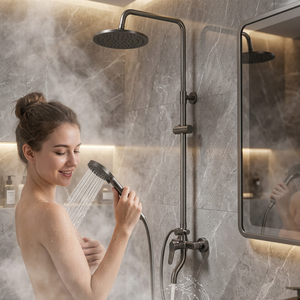 Ensemble de douche mural en cuivre chromé <span class=keywords><strong>à</strong></span> trois vitesses avec jets pluie et massage, tête de douche supérieure - Product Image 3