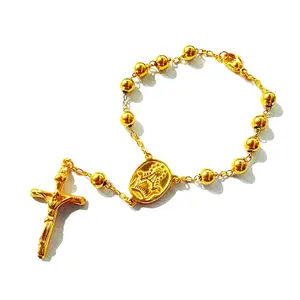 Katholische Rosenkranz Armband Edelstahl Gold 6mm Perlenkette Jesus Christian Rosenkranz Armband Frauen Männer beten Perlen Armbänder