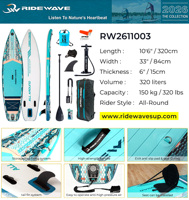 Tabla de Paddle Surf Inflable de 10.6 pies con Tecnología Anti-Torsión, Tabla SUP Profesional para Turismo con Remo de Carbono de 3 Piezas