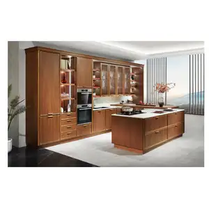 Armoires de cuisine en bois couleur moderne naturel de Chine Style importé meubles de cuisine solides modulaires pierre de Quartz 1 ensemble contreplaqué