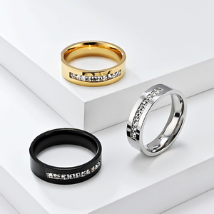 Women's Gold Plated <b>Titanium</b> Steel <b>Ring</b> With Square Diamonds Channel Setting Geometric Design Everyday Wear Jewelry - Product Image 2