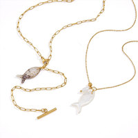 Kalung Ikan Mutiara Cangkang Lapis Emas 14k 18k dari Baja Anti Karat 316 Tahan Air, Anti Luntur, Gaya Hawaii Musim Panas untuk Wanita
