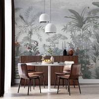 Papier peint mural imperméable 3D vintage avec des arbres, des buissons, des fleurs, des oiseaux, une forêt, un jardin, un paysage pour la décoration murale du salon