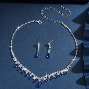 Conjunto de Collar y Pendientes Elegantes Azules para Mujer, Estilo Europeo-Americano, para Vestidos de Boda, Fuente Transfronteriza - Product Image 6