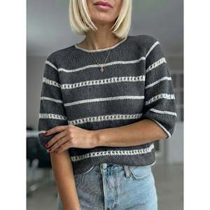 เสื้อสเวตเตอร์ลายทางแขนพองสีฟ้าอ่อน 0XL เสื้อสเวตเตอร์ผู้หญิง - Product Image 1