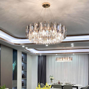 Lámpara colgante redonda de araña de cristal K9 dorada de lujo moderna con altura ajustable para sala de estar y comedor para hoteles - Product Image 2