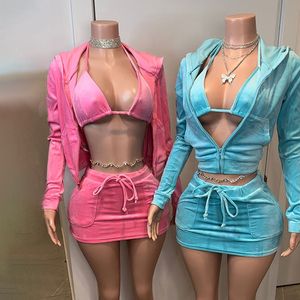 Huili New Trending Custom Logo Soft Breathable Raw Hem Hooded Top &amp; Zipper Mini Skirt Outfit Hoodie Two Piece Set Women <strong>Clothing</strong> - Product Image 5