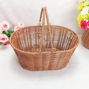 Cesta redonda de mimbre tejida a mano con asa para almacenamiento de frutas y verduras, decoración del hogar - Product Image 4